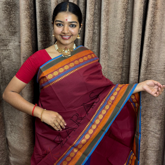 Bharatanatyam Dance Practice Saree - Maroon with Blue Temple Coin Border image 0