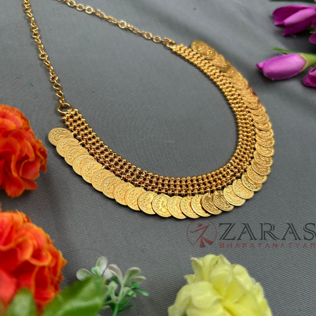 Bharatanatyam Dance Jewellery - Necklace Gold Coin Design KaasU Maala Type image 1