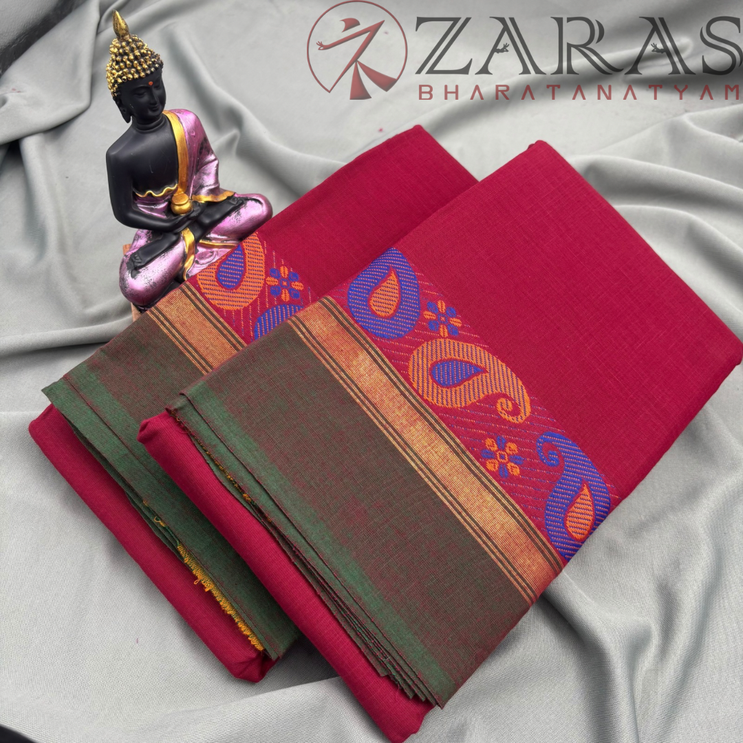 Bharatanatyam Dance Practice Saree - Maroon Green Manga Border image 1