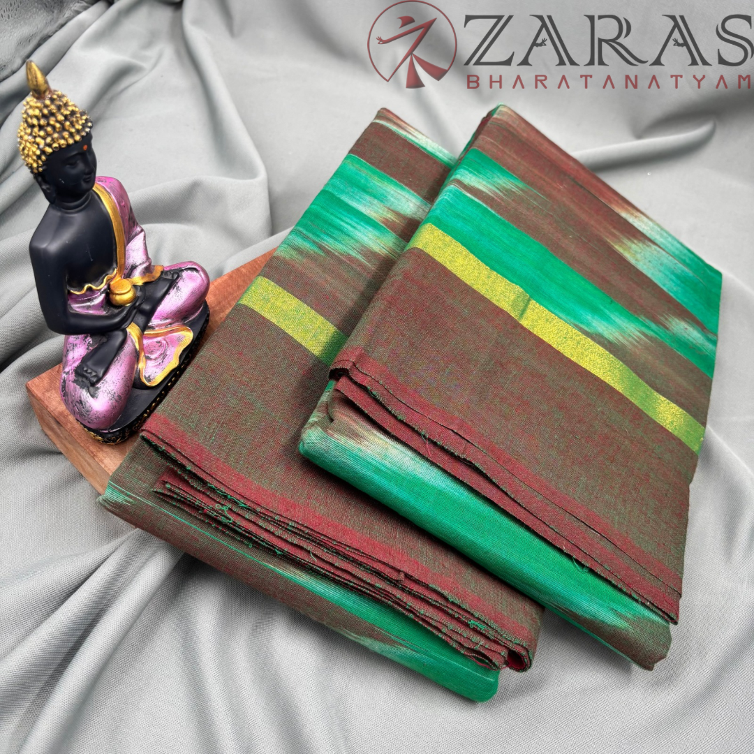 Bharatanatyam Dance Practice Saree - Green Brown Mixed Ikkat Border image 2
