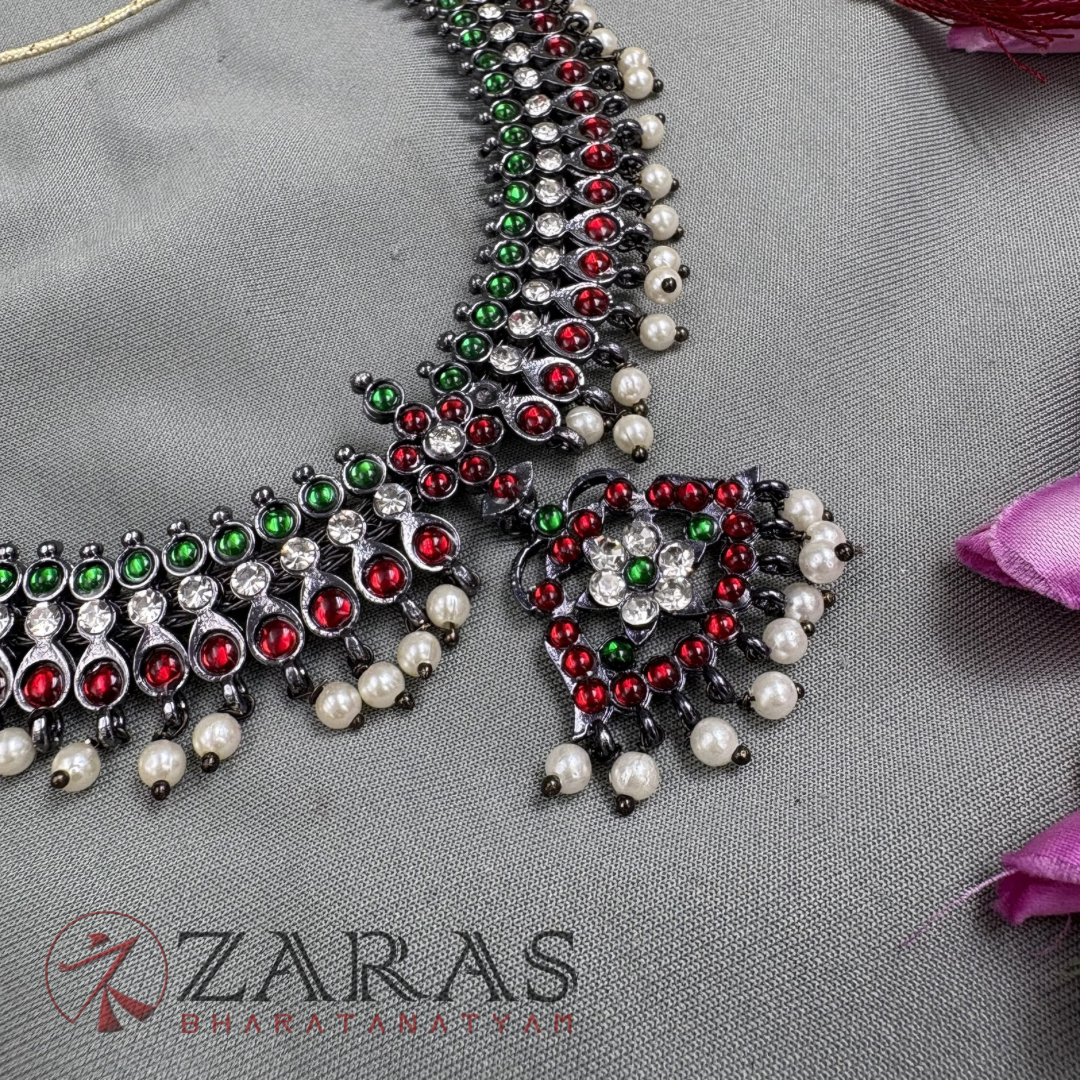 Bharatanatyam Dance Jewellery Black Necklace - Flower RG Kemp Beads image 1