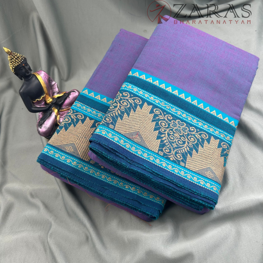 Dance Practice Saree - Lavender with L Blue Temple Border (6 mtr) image 1