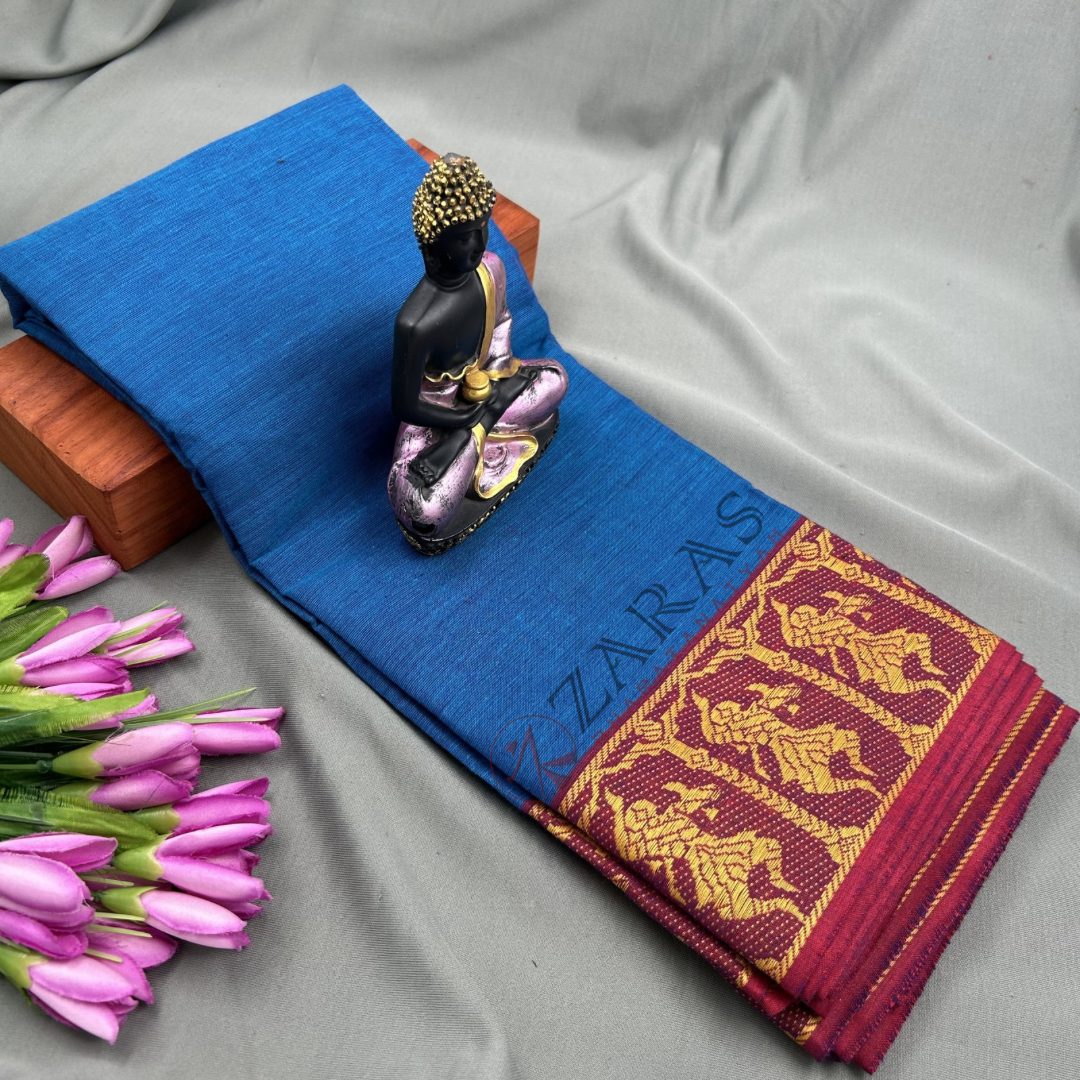 Bharatanatyam Dance Practice Saree - Blue with Maroon Doll Border image 0