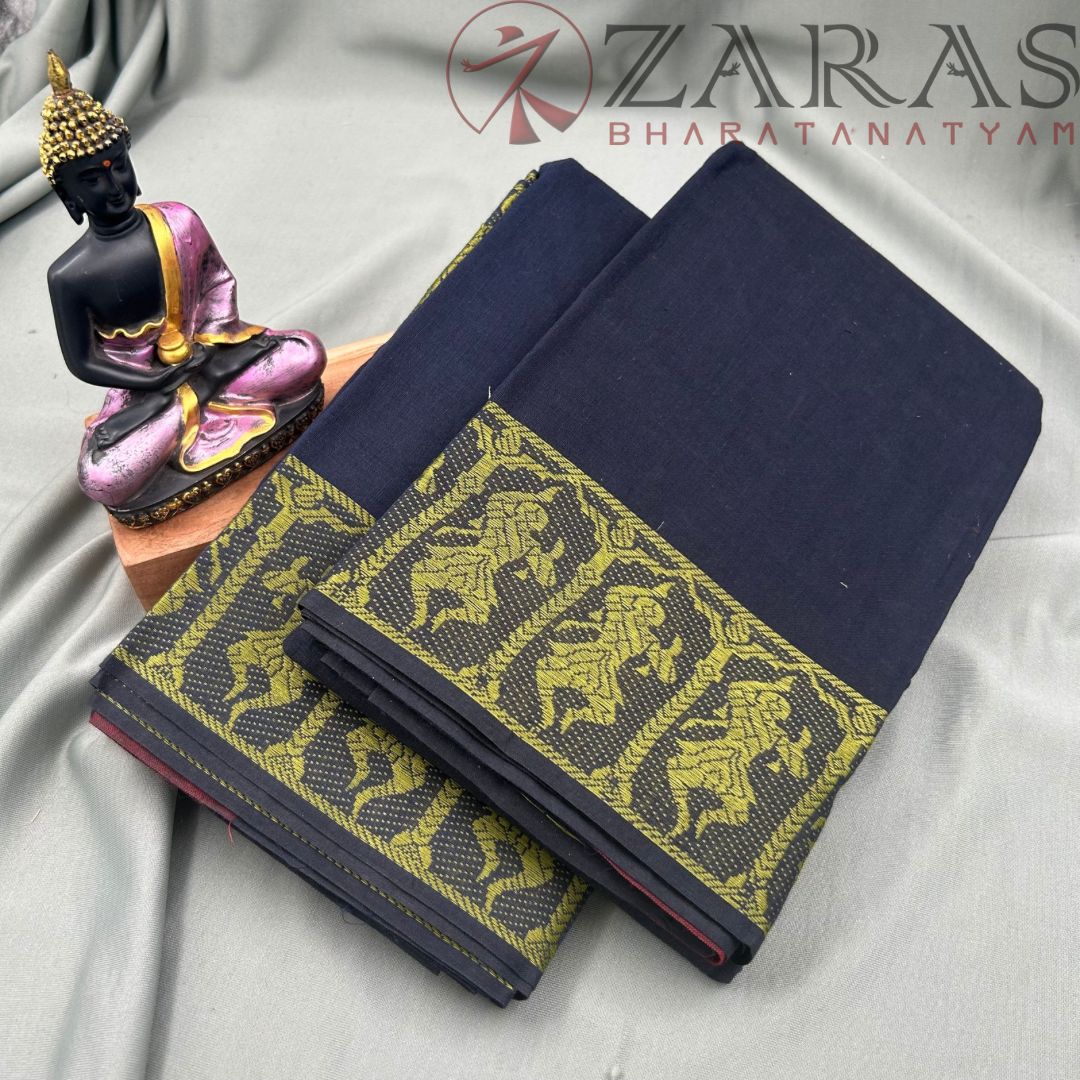 Bharatanatyam Dance Practice Saree - Dark Blue with Yellow Doll Border image 1