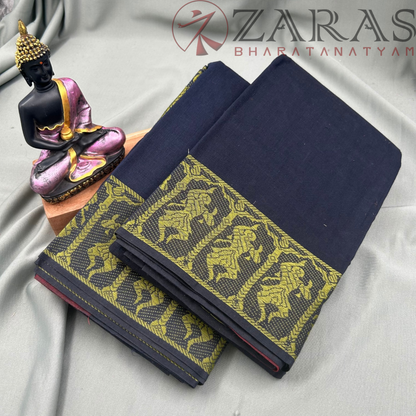 Bharatanatyam Dance Practice Saree - Dark Blue with Yellow Doll Border image 1