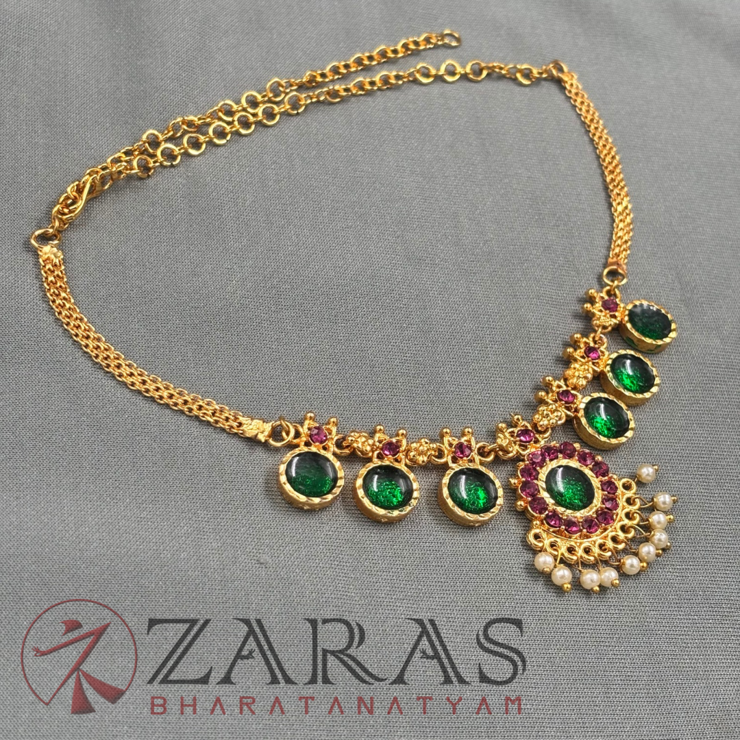 Bharatanatyam Dance Jewellery - Necklace Round Flower Design Kemp image 3