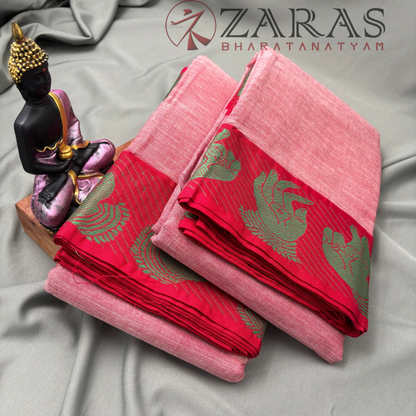 Bharatanatyam Dance Practice Saree - Mix Red with Green Mudra Border image 2