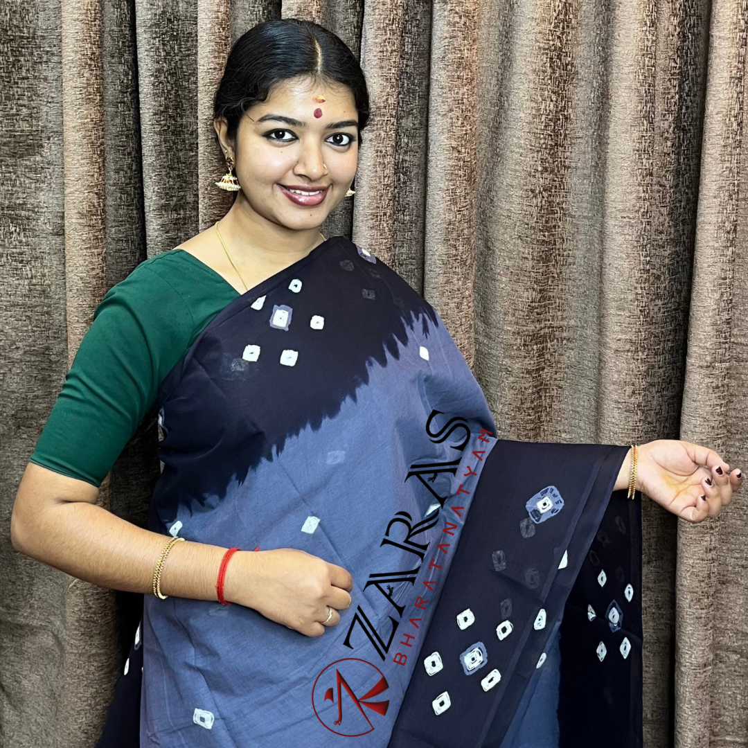 Bharatanatyam Dance Practice Saree - C Blue with Navy Blue Bandhini Saree image 0