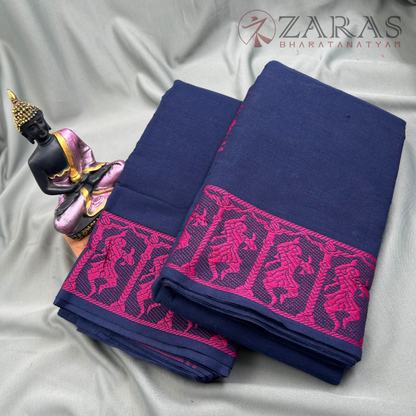 Bharatanatyam Dance Practice Saree - D Blue with Pink Doll Border image 1