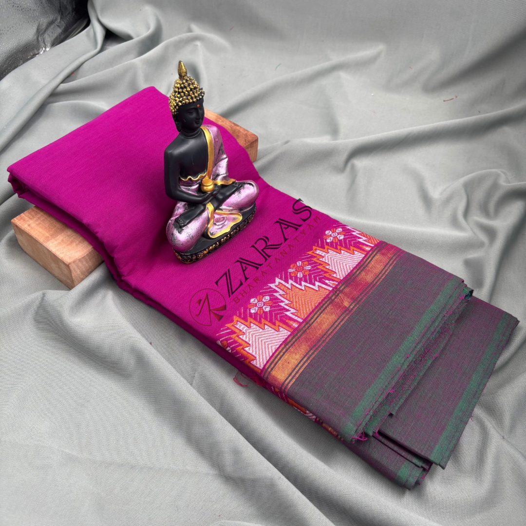 Bharatanatyam Dance Practice Saree - Violet Green Temple Border image 1