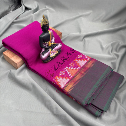 Bharatanatyam Dance Practice Saree - Violet Green Temple Border image 1