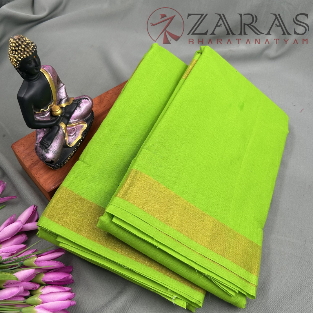 Bharatanatyam Dance Practice Saree - L Green with Gold Plain Border image 1
