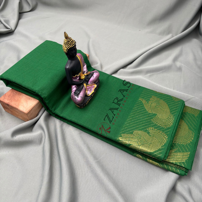 Bharatanatyam Dance Practice Saree - Green with Gold Mudra Border image 1