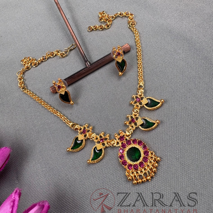Bharatanatyam Dance Jewellery Necklace - Round Manga Enamel PS Beads with Kammal image 0