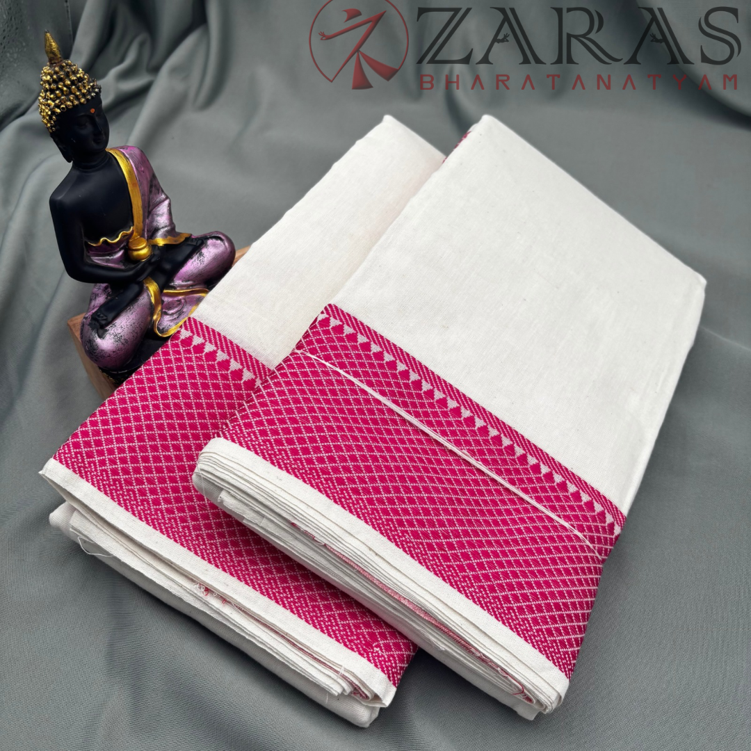 Bharatanatyam Dance Practice Saree - White with Pink Gopuram Border image 1