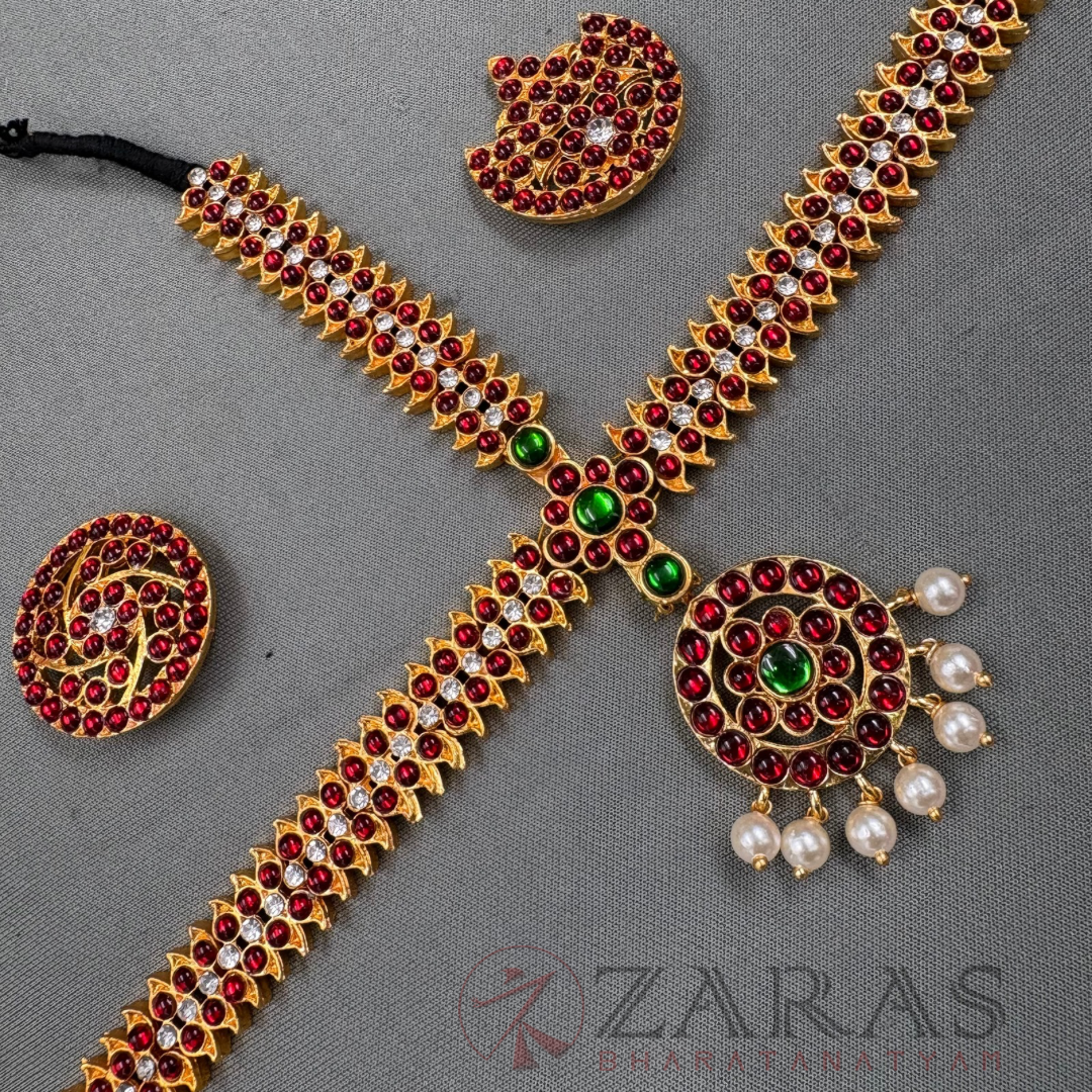 Bharatanatyam Dance Jewellery - Headset Round S Sow RG Kemp Beads CS image 2