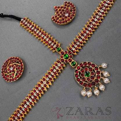 Bharatanatyam Dance Jewellery - Headset Round S Sow RG Kemp Beads CS image 2