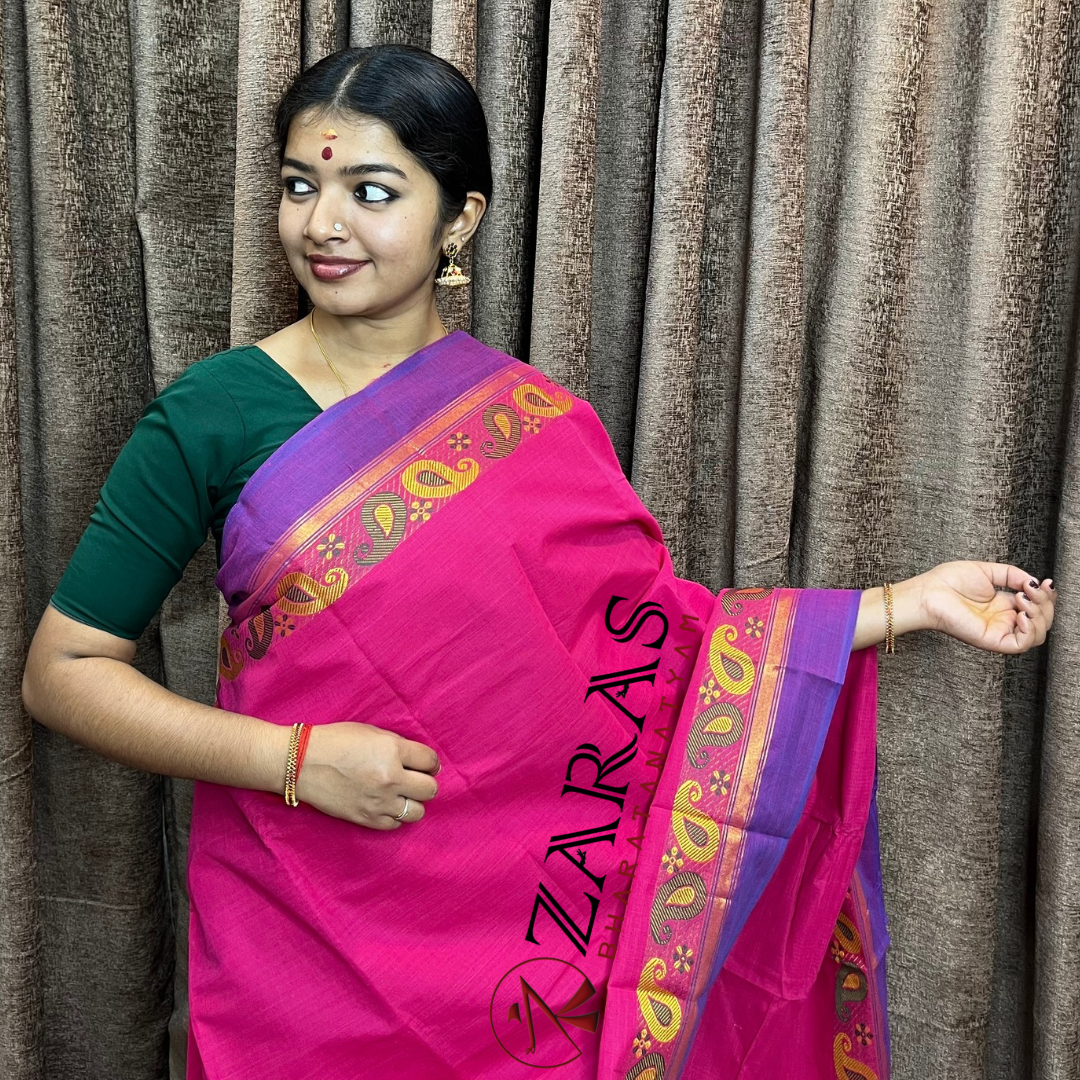 Bharatanatyam Dance Practice Saree - Pink Violet Manga Border image 0