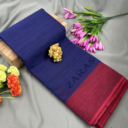 Bharatanatyam Dance Practice Saree - Blue with Maroon Plain Border image 0