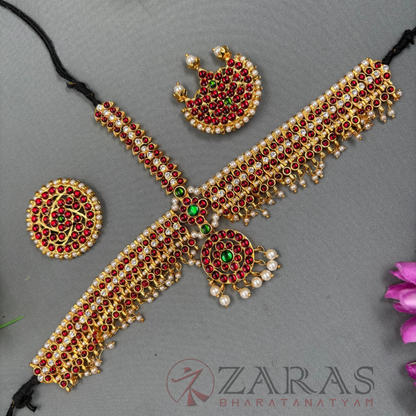 Bharatanatyam Dance Jewellery - Headset Round Leaf RG Kemp Beads CS image 0