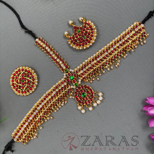 Bharatanatyam Dance Jewellery - Headset Round Leaf RG Kemp Beads CS image 0