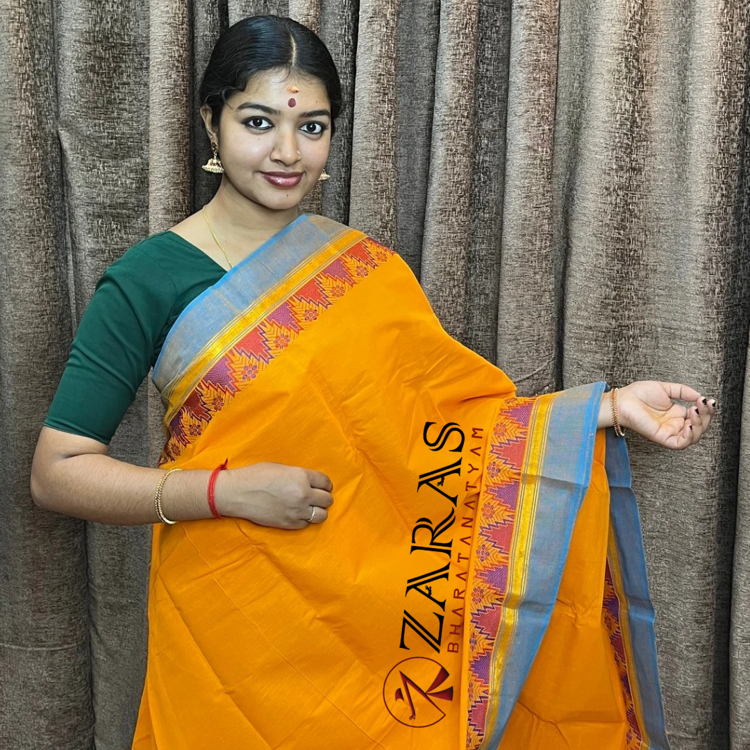 Bharatanatyam Dance Practice Saree - Mango Yellow BL Gopuram Border image 0