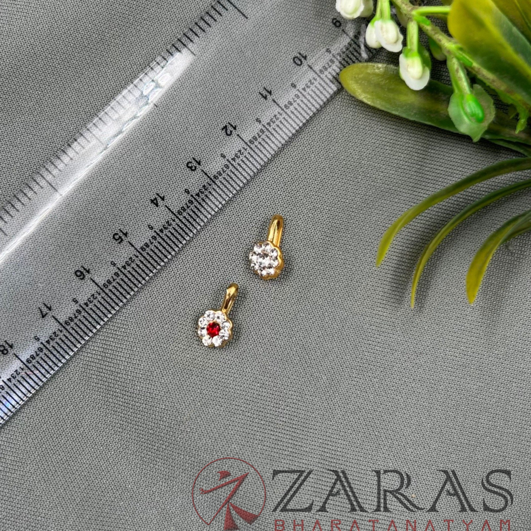 Bharatanatyam Dance Jewellery - 9 Stone Nose Pin White & Red Stone (Set of 2 Pcs) image 2