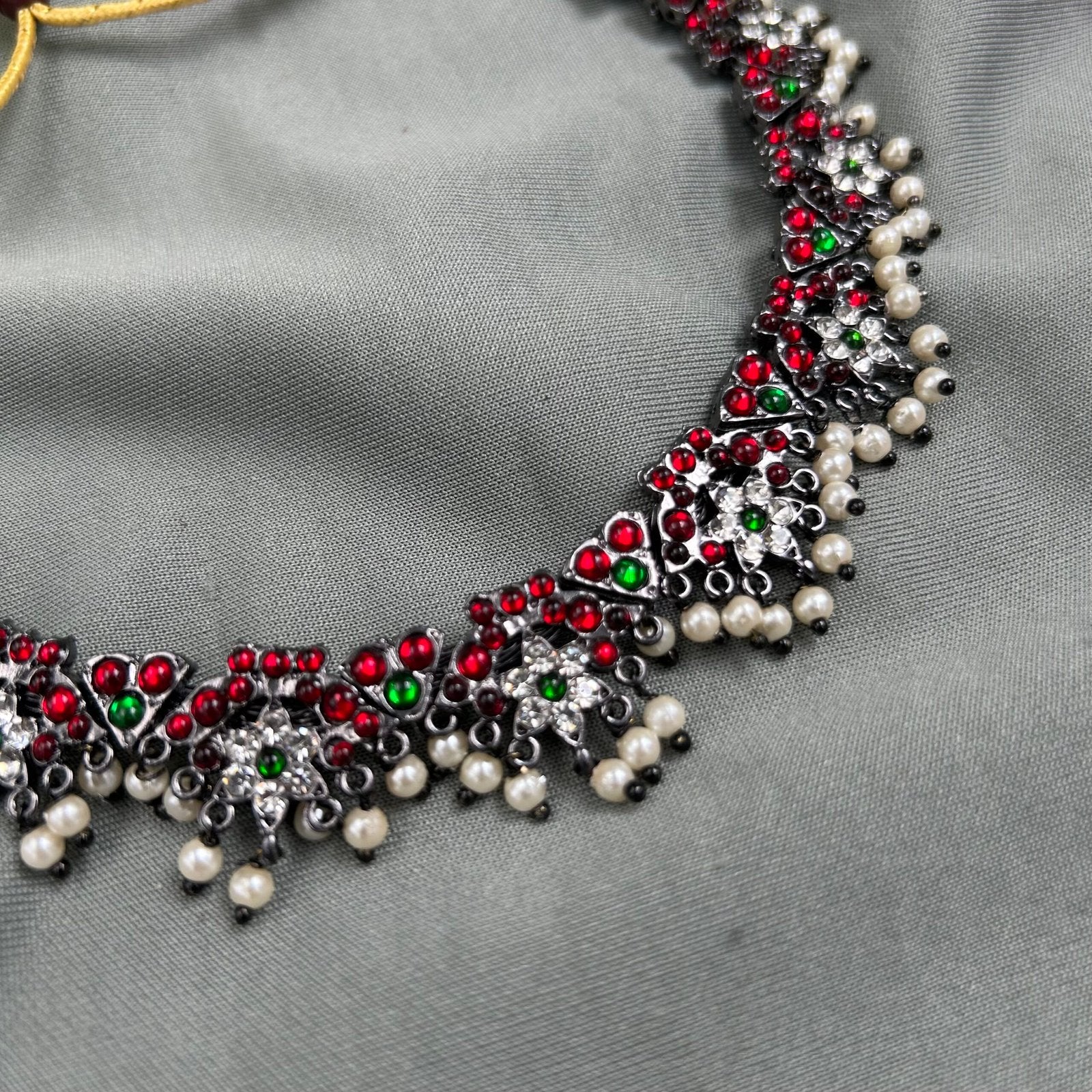 Bharatanatyam Dance Jewellery Black Necklace - Flower RG Kemp Beads image 1