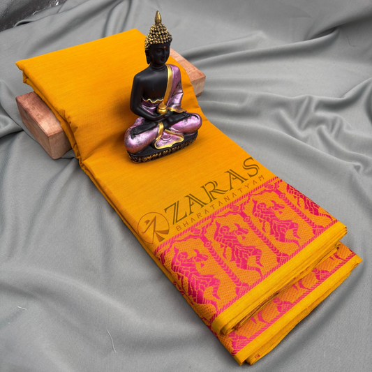 Bharatanatyam Dance Practice Saree - Yellow Pink Doll Border image 0