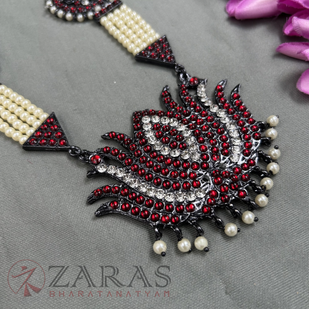 Bharatanatyam Dance Jewellery Black - Lotus & Sun RG Kemp Beads Haaram image 2