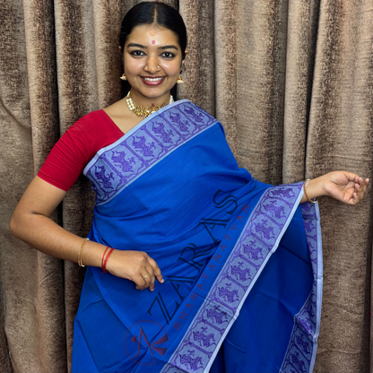 Bharatanatyam Dance Practice Saree - Blue with L Blue Doll Border image 0