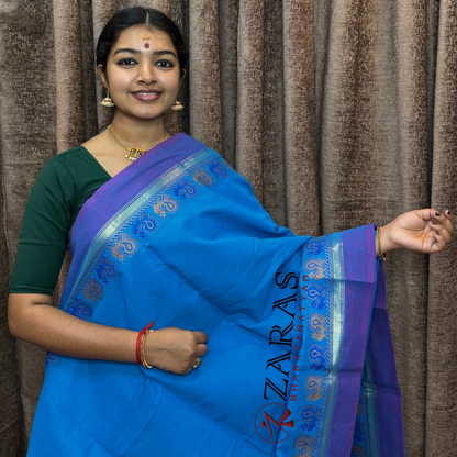 Bharatanatyam Dance Practice Saree - Blue BL Small Peacock Border image 0