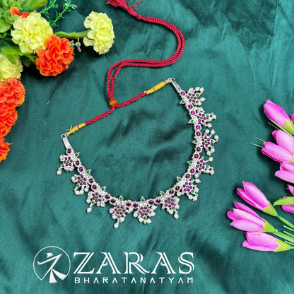 Bharatanatyam Dance Silver Jewellery - Flower Necklace PG Kemp Beads image 0