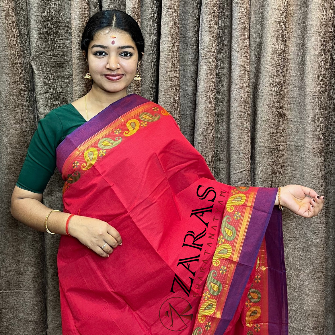 Bharatanatyam Dance Practice Saree - Red Violet Manga Border image 0