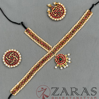 Bharatanatyam Dance Jewellery - Round Ball Red Kemp Pearls image 2