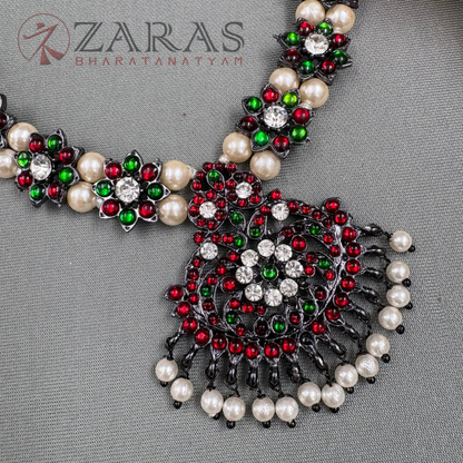Bharatanatyam Dance Jewellery Black - Necklace Flower Kemp CS Pearls image 2