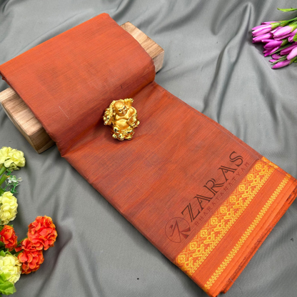 Bharatanatyam Dance Practice Saree - Orange with Black Mix S Temple Border (6mtr) image 0