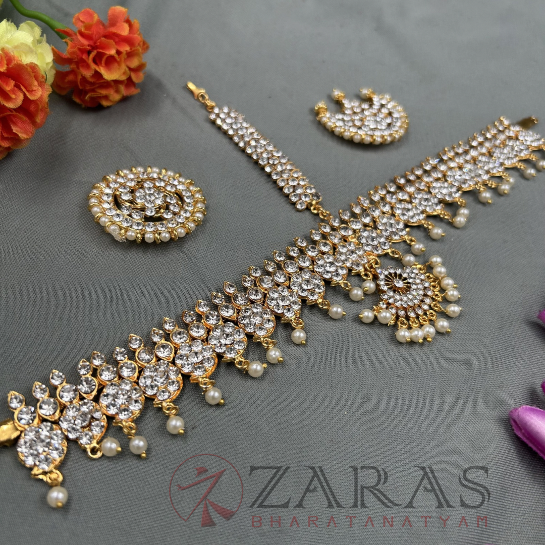 Bharatanatyam Dance Jewellery - Headset Manga White Stone image 1