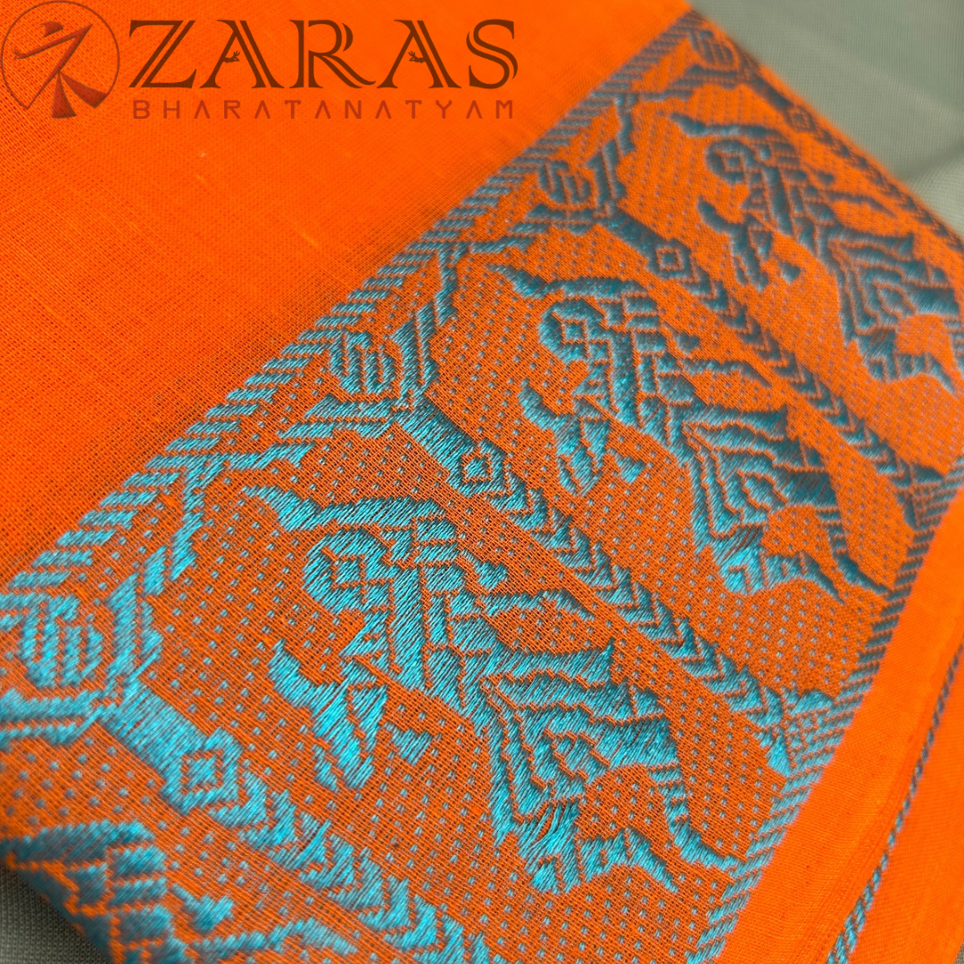 Bharatanatyam Dance Practice Saree - L Orange Blue Doll Border image 1