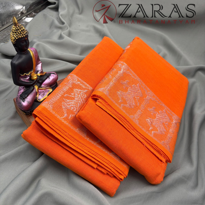Bharatanatyam Dance Practice Saree - Light Orange Silver Doll Border image 2