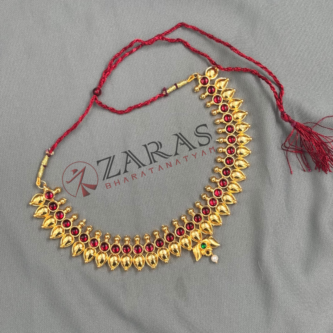 Bharatanatyam Dance Jewellery - Necklace Thilagam Design Red Kemp T image 2