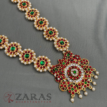 Bharatanatyam Dance Jewellery - Round Flower Pearls RG Kemp CS Haaram / Long Chain image 3