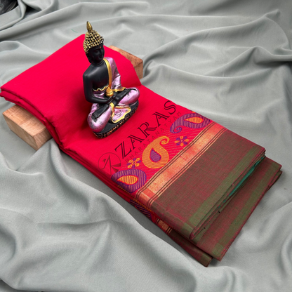 Bharatanatyam Dance Practice Saree - Red Green Manga Border image 1