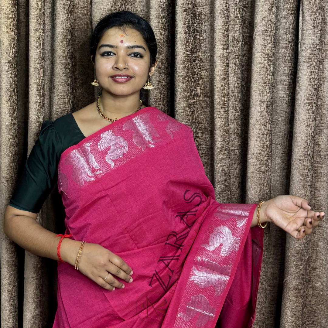 Bharatanatyam Dance Practice Saree - Pink with Silver Mudhra Border image 0