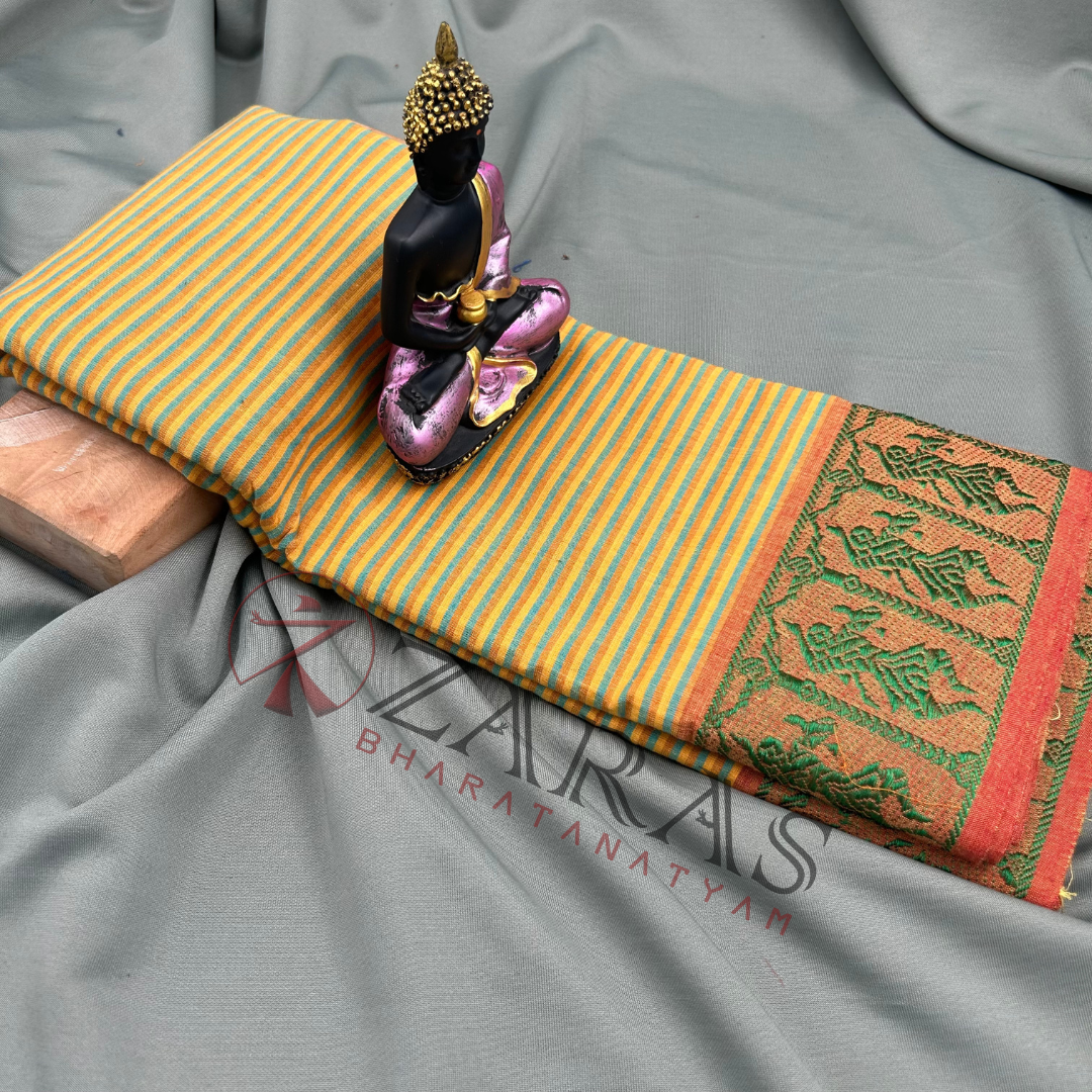 Bharatanatyam Dance Practice Saree - Yellow Green Doll Border image 0