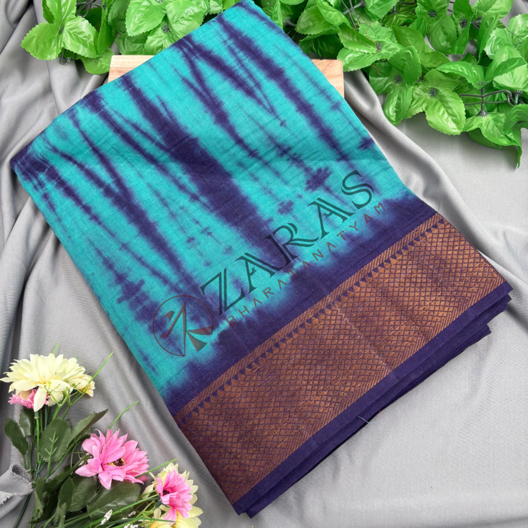 Bharatanatyam Dance Practice Saree - Sea Green with Blue Double color Saree with Blouse Material image 0