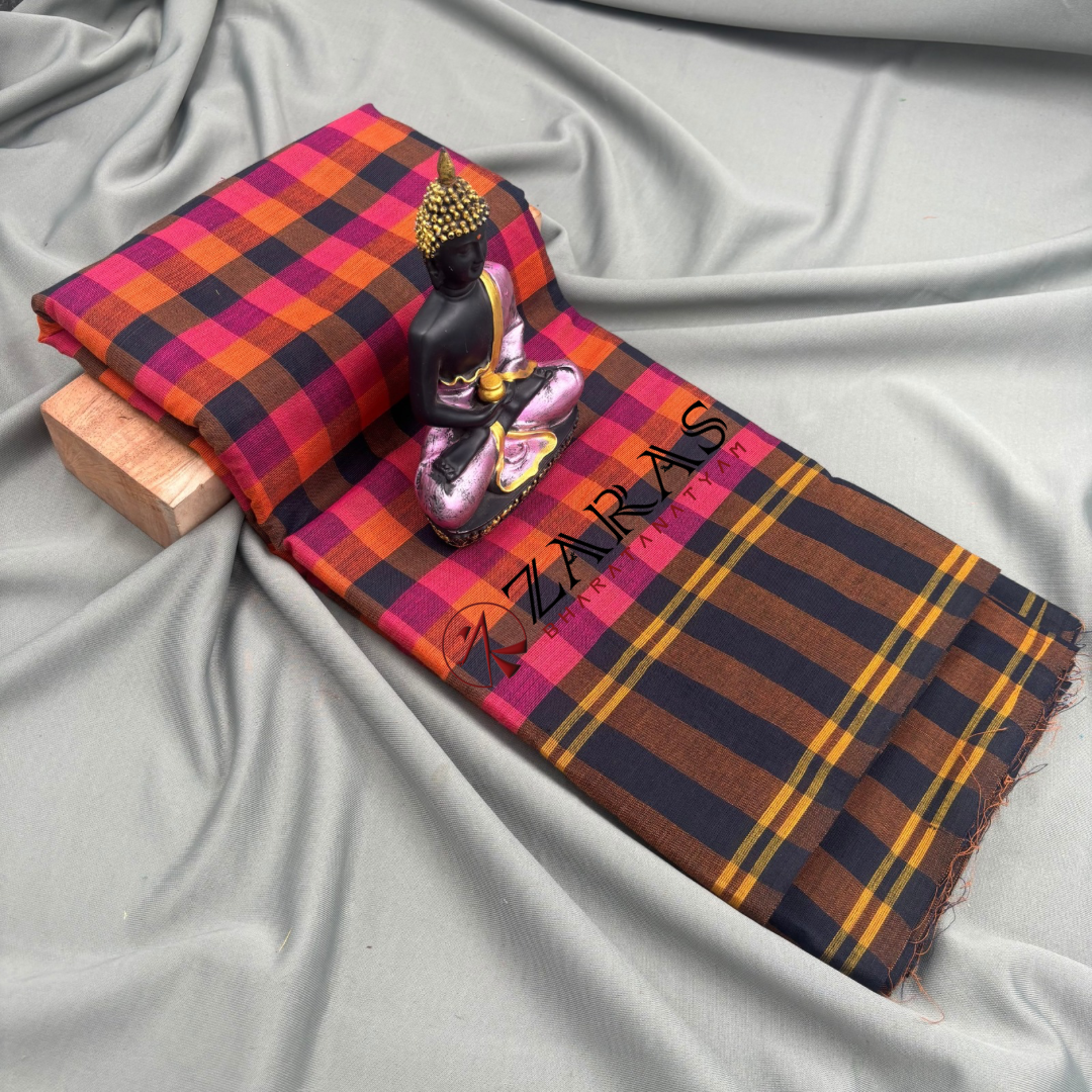 Bharatanatyam Dance Practice Saree - Pink Mix Yellow Checked Plain Border image 0