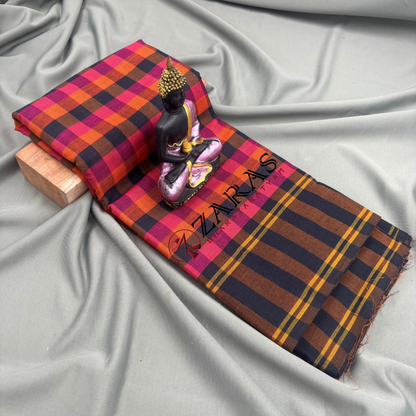 Bharatanatyam Dance Practice Saree - Pink Mix Yellow Checked Plain Border image 0