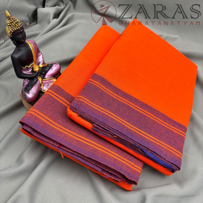Bharatanatyam Dance Practice Saree - Orange with Blue Plain Border image 2