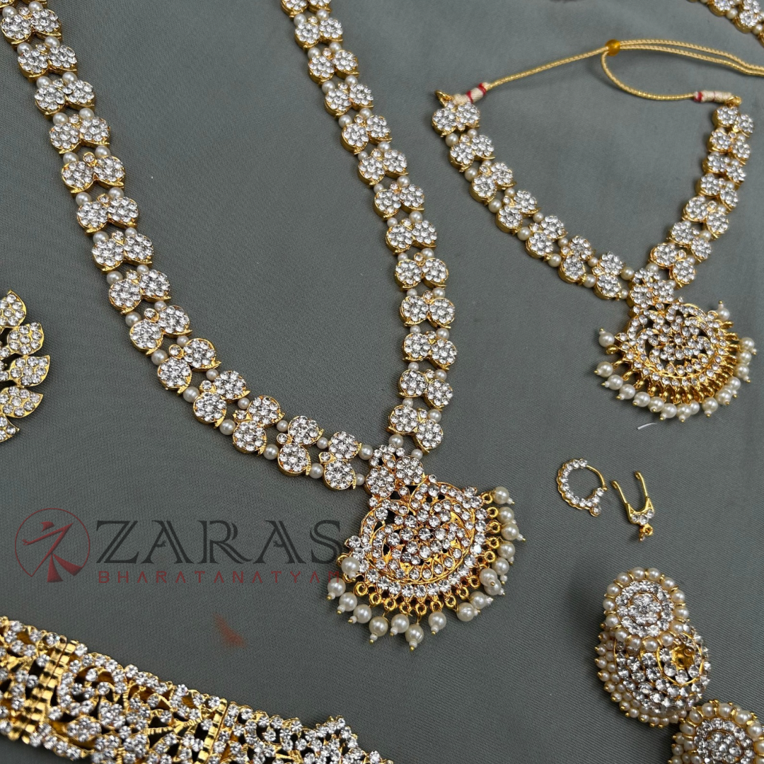Bharatanatyam Dance Jewellery - D Manga White Stone Full Set image 2